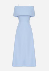 Born2be - Niebieska Sukienka o Rozkloszowanym Kroju na Ramiączkach z Wywijanym Dekoltem Jenathia. Okazja: na ślub cywilny, na imprezę, na wesele, na studniówkę. Kolor: niebieski. Długość rękawa: na ramiączkach #4