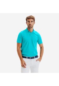 INESIS - Koszulka polo do golfa z krótkim rękawem męska Inesis MW500. Typ kołnierza: polo, golf. Kolor: niebieski. Materiał: poliester, bawełna, materiał. Długość rękawa: krótki rękaw. Długość: krótkie. Styl: klasyczny, sportowy #1