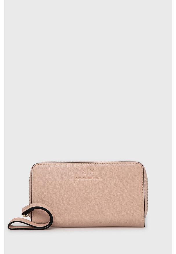 Armani Exchange portfel damski kolor różowy. Kolor: różowy. Materiał: materiał. Wzór: gładki
