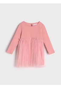 Sinsay - Sukienka z tiulem - różowy. Kolor: różowy. Materiał: tiul. Długość rękawa: długi rękaw #1