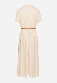 Born2be - Beżowa Wiskozowa Sukienka o Koszulowym Fasonie z Wąskim Paskiem Fillamea. Kolor: beżowy. Materiał: wiskoza. Wzór: aplikacja. Typ sukienki: koszulowe. Styl: elegancki #4