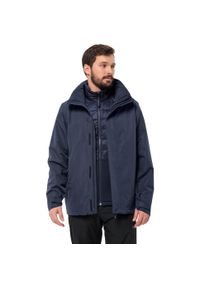 Kurtka uniwersalna męska Jack Wolfskin 11162511010. Typ kołnierza: kaptur. Kolor: czarny, niebieski, wielokolorowy. Materiał: syntetyk