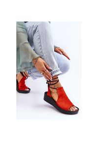 Zamszowe Sandały Na Koturnie Nicole 2743 Pomarańczowe. Kolor: pomarańczowy. Materiał: zamsz. Obcas: na koturnie #3