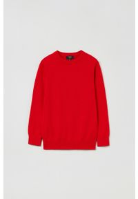 OVS sweter bawełniany dziecięcy kolor czerwony lekki. Okazja: na co dzień. Kolor: czerwony. Materiał: bawełna. Wzór: gładki. Styl: casual