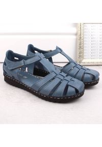 Skórzane sandały damskie pełne ażurowe niebieskie T.Sokolski A88. Kolor: niebieski. Materiał: skóra. Wzór: ażurowy. Styl: elegancki #6