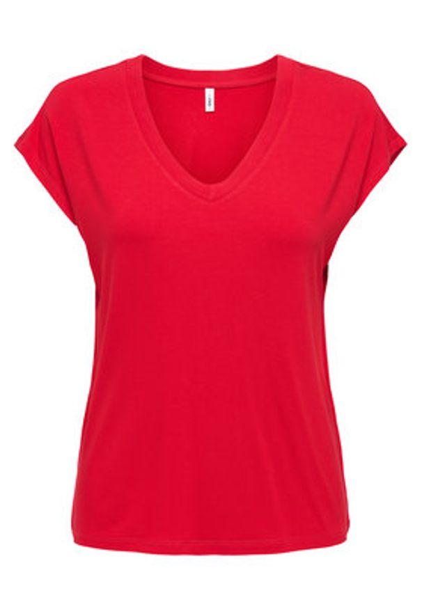 only - ONLY T-Shirt Rilla 15315776 Czerwony Regular Fit. Kolor: czerwony. Materiał: wiskoza