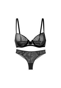 Intica - Komplet bielizny z motywem plastra miodu Cacilie. Kolor: czarny. Materiał: tkanina