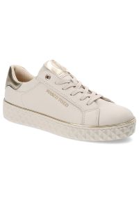 Beżowe Sneakersy Marco Tozzi Sportowe Obuwie Damskie. Zapięcie: sznurówki. Kolor: beżowy. Materiał: guma, materiał. Wzór: geometria