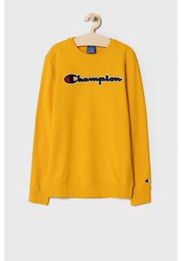Champion Bluza dziecięca kolor żółty z aplikacją. Okazja: na co dzień. Kolor: żółty. Wzór: aplikacja. Styl: casual