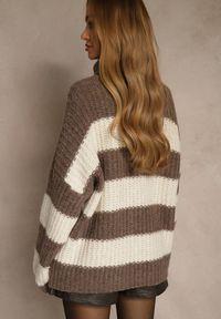 Renee - Brązowy Golf z Wiskozą i Wełną Ozdobiony Motywem Pasków Monorra. Okazja: na co dzień. Typ kołnierza: golf. Kolor: brązowy. Materiał: wełna, wiskoza. Wzór: aplikacja. Styl: casual #4