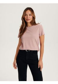 Reserved - T-shirt z nadrukiem - brudny róż. Kolor: różowy. Materiał: bawełna, dzianina. Wzór: nadruk