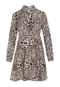 Born2be - Brązowo-Czarna Sukienka Nethanthe. Kolor: brązowy. Długość rękawa: długi rękaw. Wzór: motyw zwierzęcy. Typ sukienki: koszulowe. Długość: mini #6