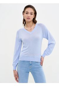Big-Star - Sweter damski z wiskozy niebieski Simona 400. Kolor: niebieski. Materiał: wiskoza. Wzór: aplikacja. Styl: wakacyjny, klasyczny, vintage