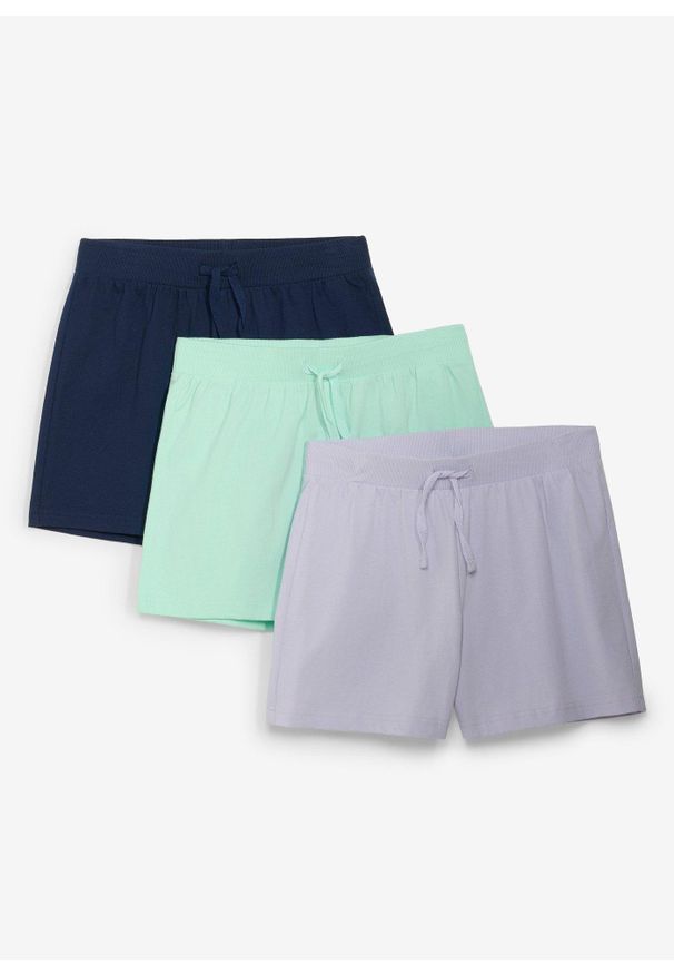 bonprix - Szorty z dżerseju (3 szt.) z czystej bawełny organicznej. Kolor: fioletowy. Materiał: jersey, bawełna. Wzór: kolorowy