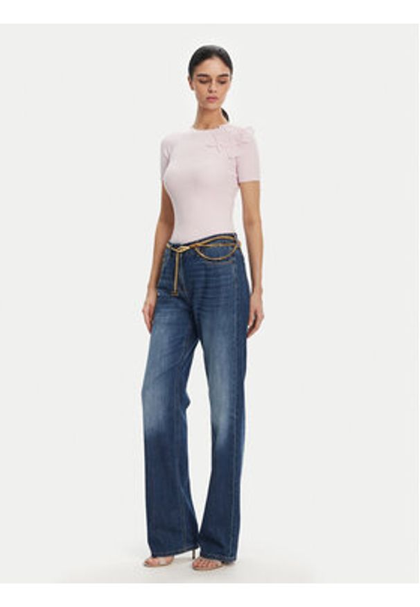 Elisabetta Franchi Sweter MK-55B-51E2 Fioletowy Slim Fit. Kolor: fioletowy. Materiał: syntetyk