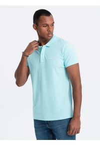 Ombre Clothing - Koszulka polo z dzianiny pique - błękitna V2 S1746 - XXL. Typ kołnierza: polo. Kolor: niebieski. Materiał: dzianina. Wzór: haft