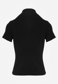 Renee - Czarny Wiskozowy T-shirt o Dopasowanym Kroju z Golfem Isomina. Okazja: na co dzień, na imprezę. Typ kołnierza: golf. Kolor: czarny. Materiał: wiskoza. Styl: casual #2