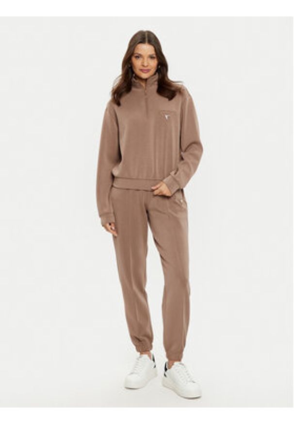 Guess Bluza V5RQ10 KCAY2 Brązowy Regular Fit. Kolor: brązowy. Materiał: syntetyk