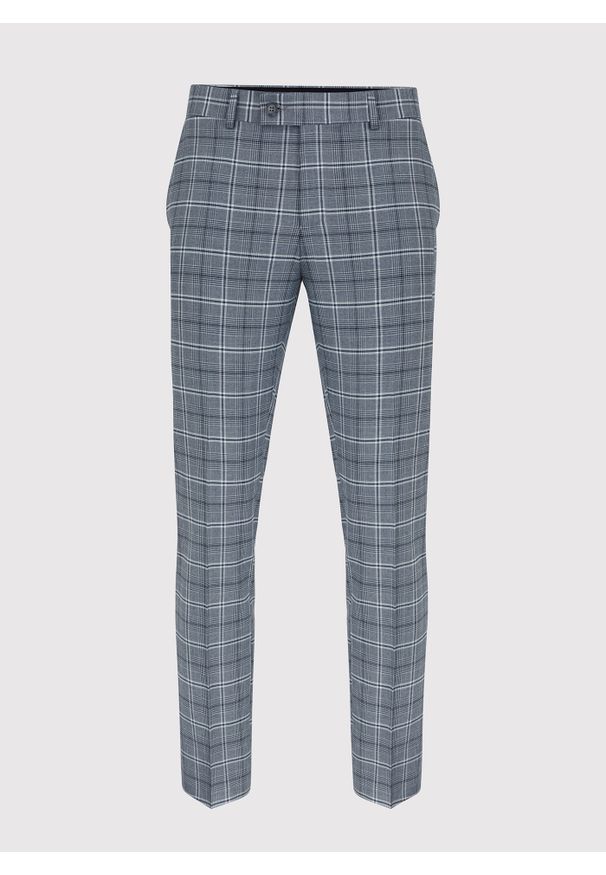 Pako Lorente - PAKO LORENTE – Szare spodnie garniturowe w granatową kratę. Kolor: wielokolorowy, niebieski, szary. Materiał: poliester, elastan, wiskoza