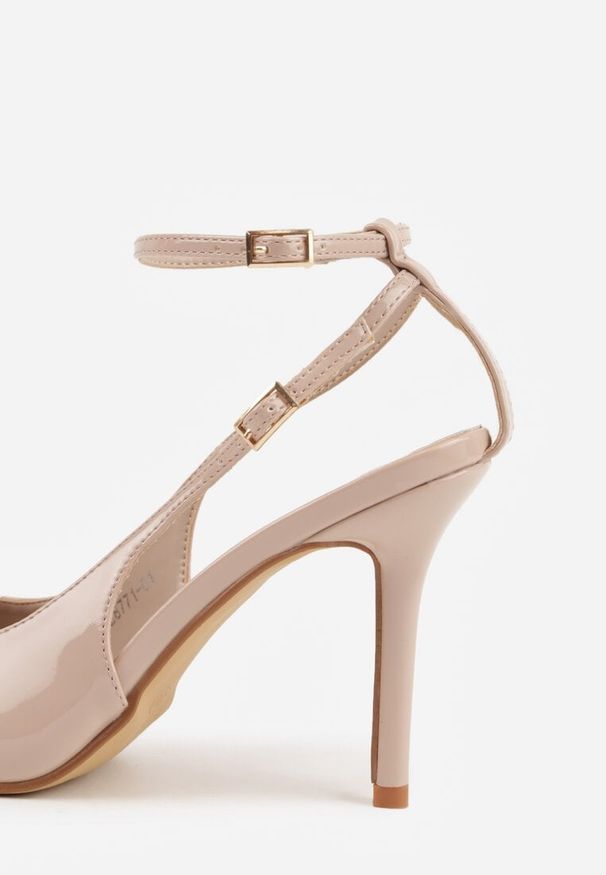 Renee - Beżowe Sandały Lakierowane na Szpilce z Ozdobnymi Paskami Murilea. Zapięcie: pasek. Kolor: beżowy. Materiał: lakier. Obcas: na szpilce. Styl: elegancki