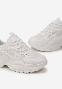 Renee - Białe Sneakersy na Grubej Podeszwie Ozdobione Siateczką Liritea. Kolor: biały. Wzór: aplikacja