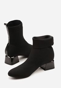 Born2be - Czarne Botki Vices na Stożkowym Obcasie ze Skarpetkową Cholewką Aturrie. Okazja: na co dzień. Zapięcie: bez zapięcia. Kolor: czarny. Materiał: jeans. Szerokość cholewki: normalna. Obcas: na obcasie. Styl: casual, elegancki. Wysokość obcasa: średni #3