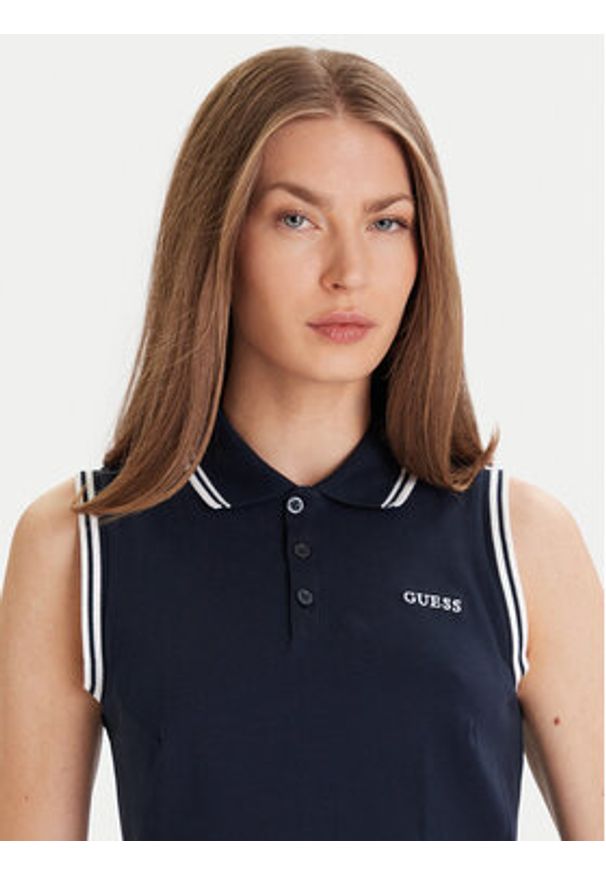 Guess Sukienka codzienna V5GK04 KCOK1 Granatowy Regular Fit. Okazja: na co dzień. Kolor: niebieski. Materiał: bawełna. Typ sukienki: proste. Styl: casual