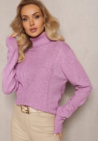 Renee - Fioletowy Golf z Dzianiny Ozdobiony Splotem z Długimi Rękawami i Ściągaczami Juniro. Typ kołnierza: golf. Kolor: fioletowy. Materiał: dzianina. Długość rękawa: długi rękaw. Długość: długie. Wzór: aplikacja, ze splotem. Sezon: zima, jesień #5