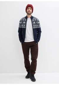 bonprix - Sweter norweski rozpinany z przyjemnej dla skóry czystej bawełny. Kolor: niebieski. Materiał: bawełna, skóra
