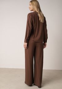 Born2be - Brązowy Wiskozowy Komplet Asymetryczna Koszula i Spodnie z Kieszeniami Moneia. Kolor: brązowy. Materiał: wiskoza #4