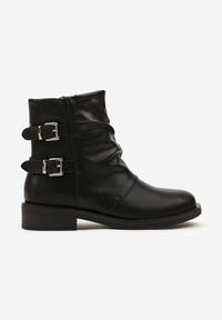 Renee - Czarne Botki Typu Biker Boots ze Sprzączkami Tulianelle. Okazja: na co dzień. Zapięcie: sprzączka. Kolor: czarny. Materiał: jeans, skóra. Wzór: aplikacja. Styl: casual #5