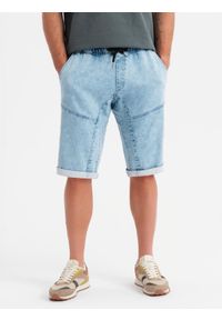 Ombre Clothing - Krótkie jeansowe spodenki męskie z ozdobnymi przeszyciami - jasnoniebieskie V2. Okazja: na co dzień. Kolor: niebieski. Materiał: jeans. Długość: krótkie. Styl: wakacyjny, casual #7