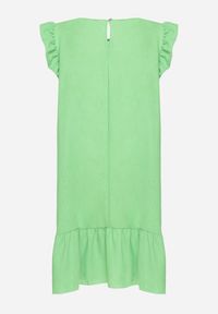 Born2be - Jasnozielona Rozkloszowana Sukienka z Falbanką na Dole i przy Rękawach Biojara. Okazja: na co dzień. Typ kołnierza: kołnierz z falbankami. Kolor: zielony. Długość rękawa: krótki rękaw. Typ sukienki: proste. Styl: casual #5