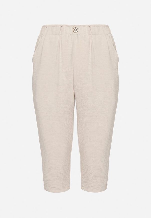 Born2be - Beżowe Spodnie Capri z Bawełną i Wysokim Stanem Galirosa. Okazja: na co dzień, na spacer. Stan: podwyższony. Kolor: beżowy. Materiał: bawełna. Styl: casual, elegancki