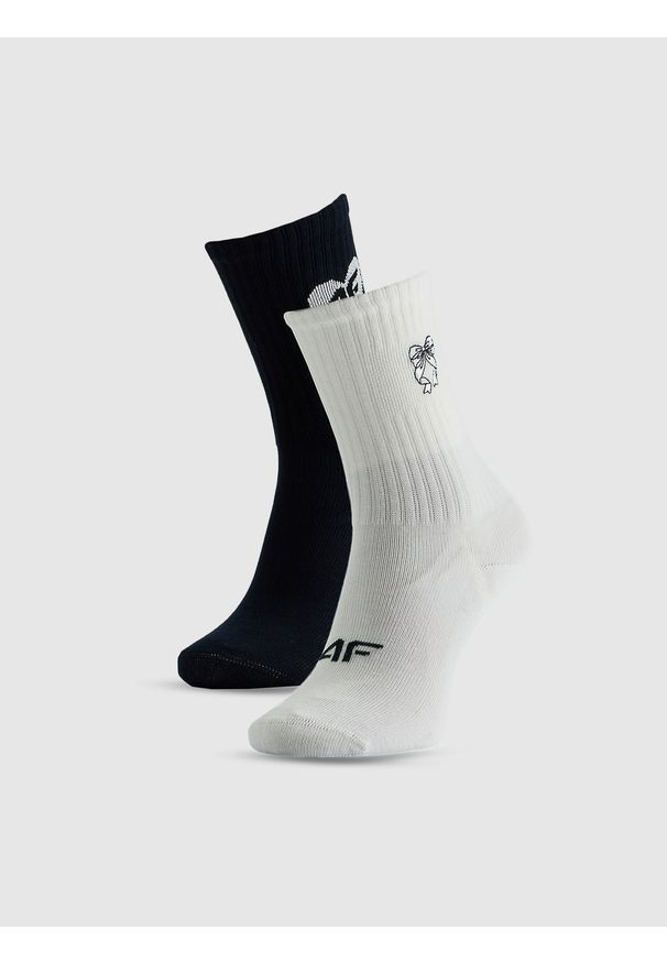 4f - 4F Skarpetki długie (2-pack) dziewczęce - biały+czarny 38-40. Kolor: wielokolorowy. Materiał: materiał, bawełna, włókno
