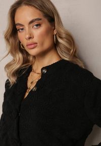 Renee - Czarny Kardigan z Miękkiej Dzianiny w Kwiaty Nufreda. Kolor: czarny. Materiał: dzianina. Wzór: kwiaty #4