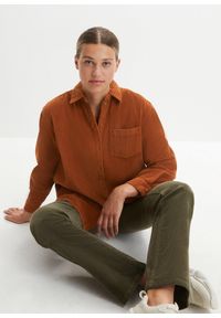 bonprix - Koszula sztruksowa z bawełny. Kolor: brązowy. Materiał: sztruks, bawełna #1