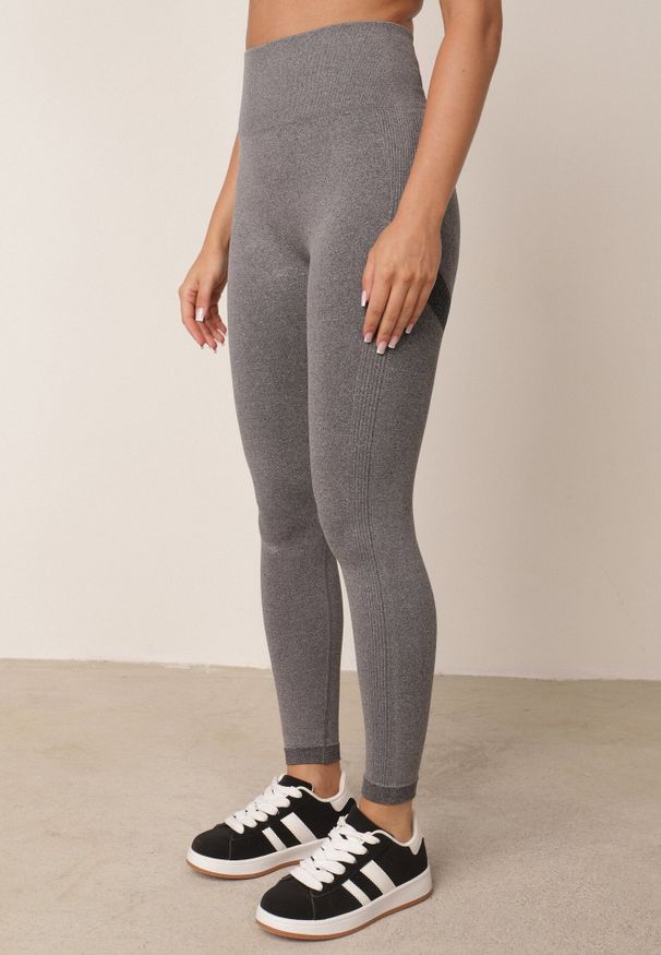 Born2be - Szare Legginsy z Wysokim Stanem z Modelującymi Wstawkami Onorata. Okazja: na co dzień. Stan: podwyższony. Kolor: szary. Materiał: prążkowany. Długość: krótkie. Styl: casual