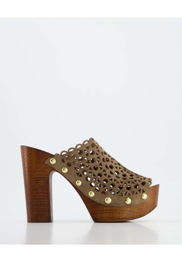 Venezia - KLAPKI NA SŁUPKU 8262 CROSTA TAUP. Materiał: skóra, syntetyk, zamsz, materiał. Obcas: na słupku. Wysokość obcasa: średni