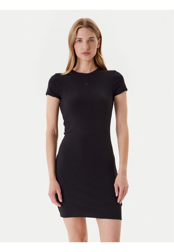 Calvin Klein Jeans Sukienka codzienna LV047B266G Czarny Slim Fit. Okazja: na co dzień. Kolor: czarny. Materiał: bawełna. Typ sukienki: proste. Styl: casual