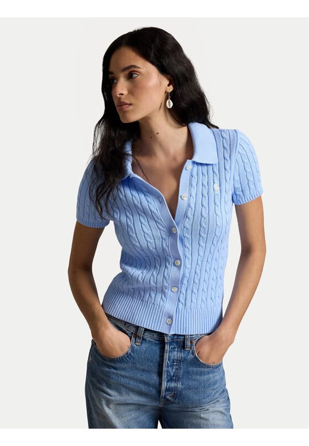 Polo Ralph Lauren Kardigan 211963486500 Niebieski jasny Slim Fit. Typ kołnierza: polo. Kolor: niebieski. Materiał: bawełna