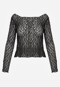 Renee - Czarna Bluzka Longsleeve z Koronki z Dekoltem w Stylu Łódki Chaldera. Okazja: na co dzień. Kolor: czarny. Materiał: koronka. Długość rękawa: długi rękaw. Długość: długie. Wzór: koronka. Styl: elegancki, casual #2