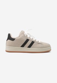 Born2be - Beżowo-Czarne Buty Sportowe Sneakersy z Paskami z Boku Riliannea. Okazja: na co dzień, na spacer. Zapięcie: pasek. Kolor: beżowy. Sport: turystyka piesza