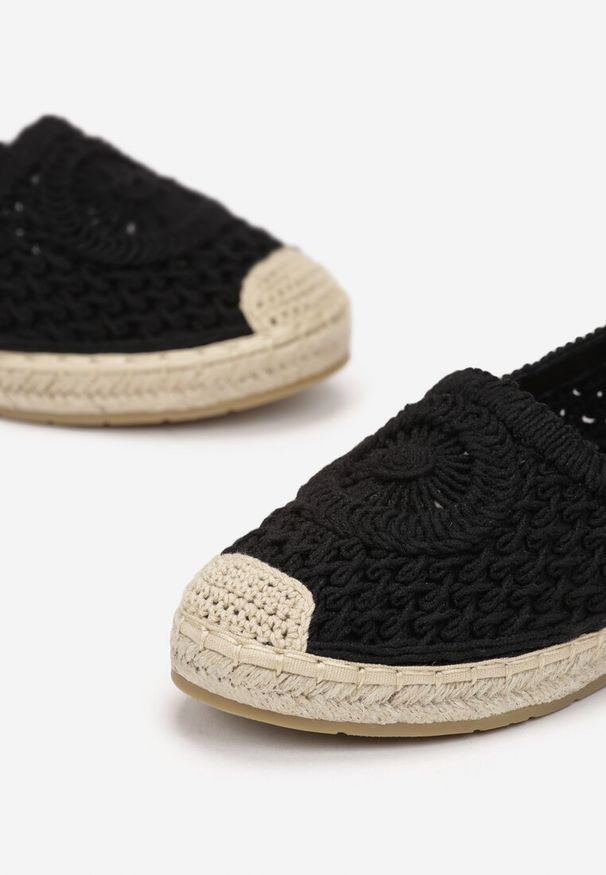 Born2be - Czarne Espadryle na Grubej Podeszwie z Juty z Plecioną Cholewką Ulissa. Kolor: czarny. Szerokość cholewki: normalna. Sezon: lato, wiosna. Styl: boho