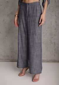 Renee - Niebieski Komplet z Wiskozą Bawełną i Lnem Wiązana Koszula i Szerokie Spodnie Ravisela. Kolor: niebieski. Materiał: wiskoza, bawełna, len #4