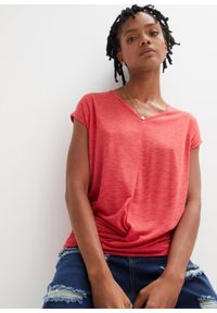 bonprix - T-shirt z mieszanki wiskozy. Typ kołnierza: dekolt w serek. Kolor: czerwony. Materiał: wiskoza. Długość rękawa: krótki rękaw. Długość: krótkie. Styl: elegancki #1