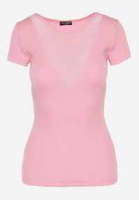 Born2be - Różowa Bawełniana Bluzka Prążkowana z Siateczkowym Dekoltem Acamilla. Kolor: różowy. Materiał: bawełna, prążkowany. Styl: elegancki #5