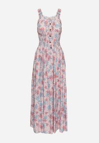 Born2be - Jasnoróżowa Rozkloszowana Sukienka Bawełniana w Kwiatowy Print z Guzikami Jamallia. Okazja: na co dzień. Kolor: różowy. Materiał: bawełna. Wzór: kwiaty, nadruk. Typ sukienki: proste. Styl: casual, klasyczny #2