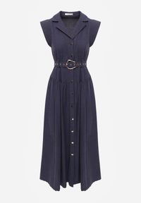Born2be - Granatowa Koszulowa Sukienka Bez Rękawów z Wiskozy i Bawełny z Paskiem Suranon. Okazja: na co dzień. Kolor: niebieski. Materiał: wiskoza, bawełna. Długość rękawa: bez rękawów. Sezon: wiosna, lato. Typ sukienki: koszulowe. Styl: casual, elegancki, klasyczny #2