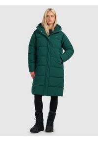 4f - 4F Płaszcz puchowy z wypełnieniem syntetycznym damski - zielony S. Kolor: zielony. Materiał: puch, syntetyk. Długość rękawa: raglanowy rękaw. Długość: do kolan. Sezon: zima #1